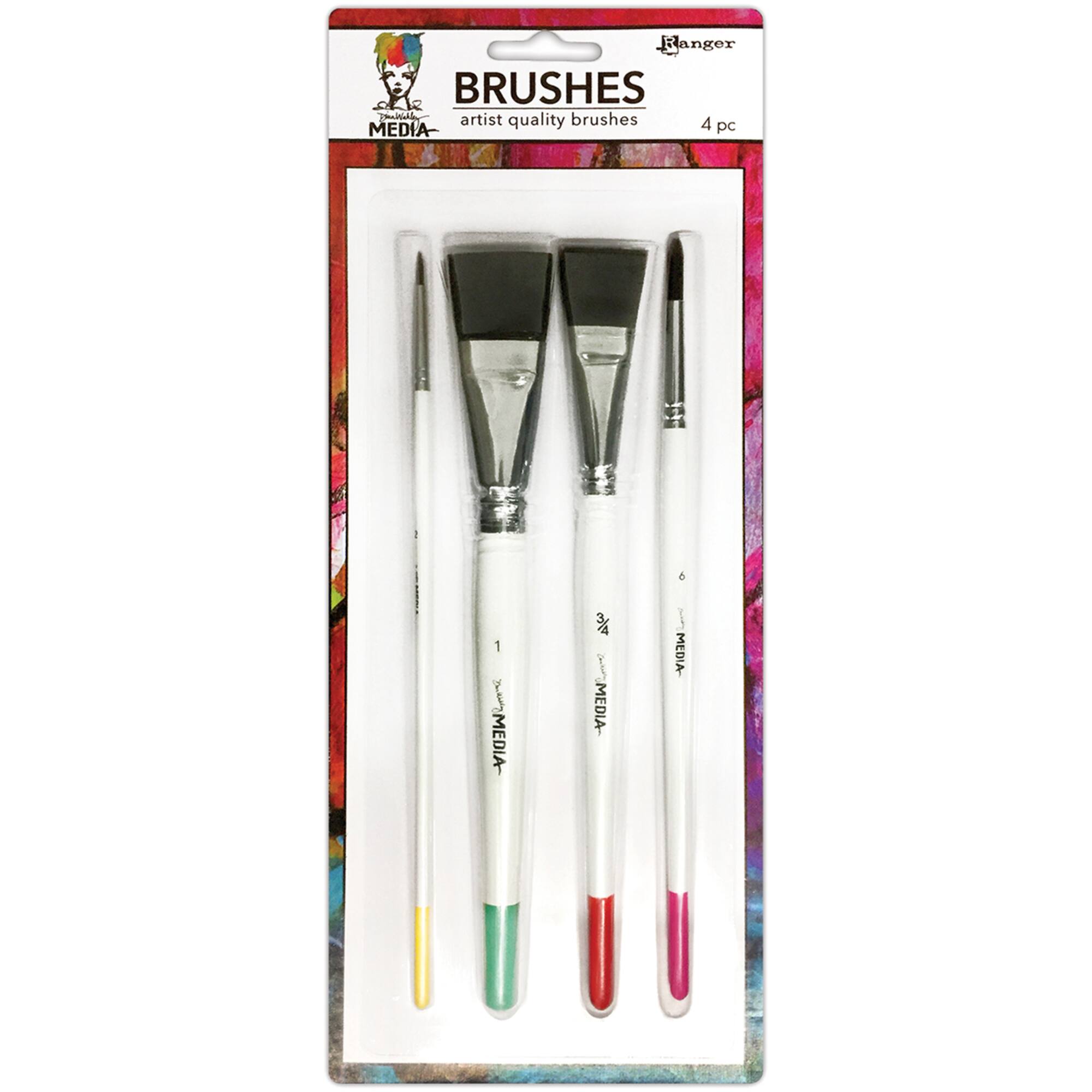 Dina Wakley Media Flat & Fine Point Brushes, 4ct.